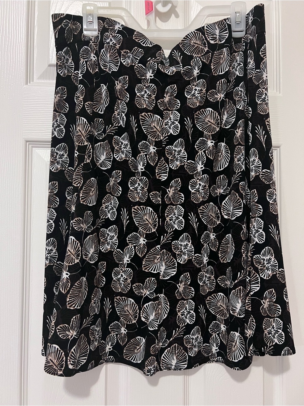 Arbor Black A-Line Skirt with White Floral Motif